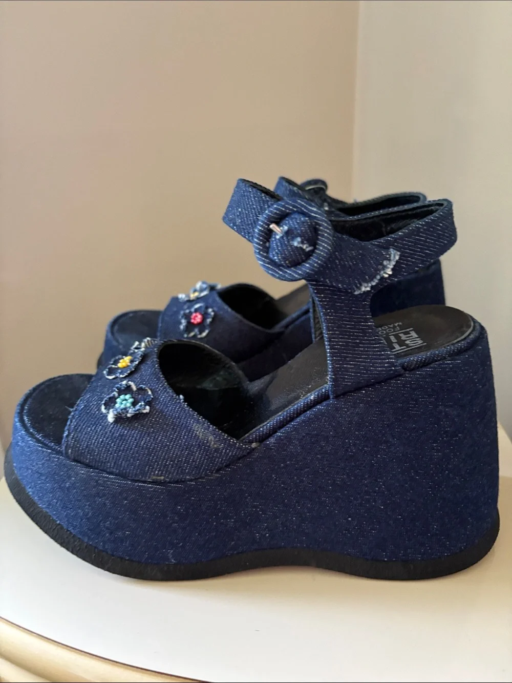 y2k Stone Ridge denim platform sandals
